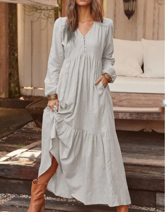 Retro Casual Long-sleeved Dress With Big Swing Dress Nocturna-Pro