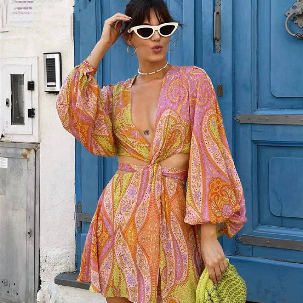 Women's Long Sleeve Cutout Print Dress Nocturna-Pro