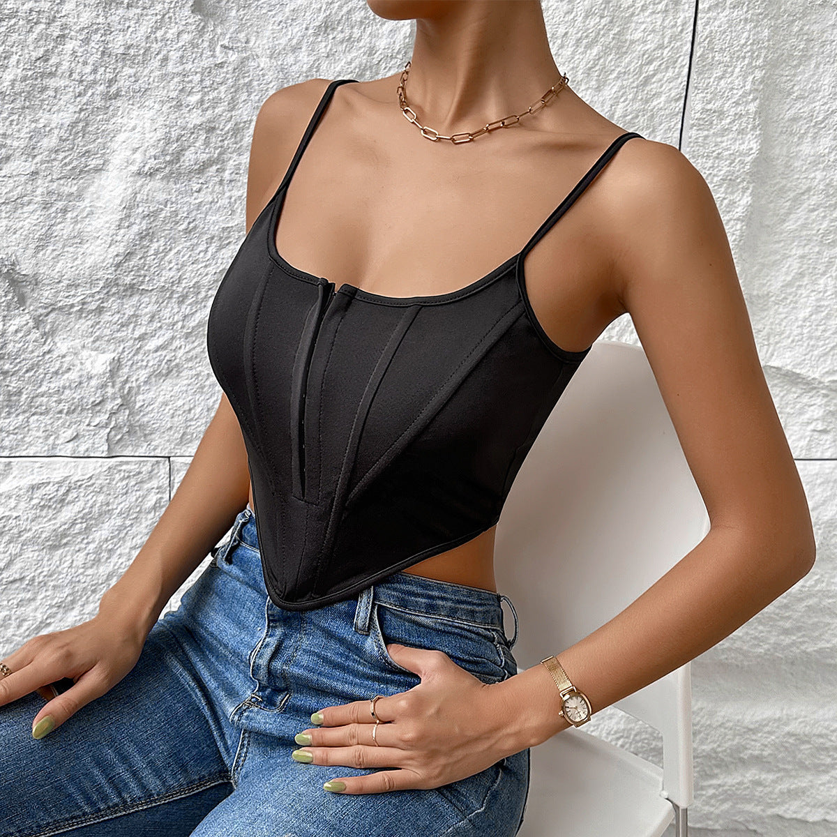 INS Single-breasted Sling Crop Corset Tank Summer Fashion Slim Camisole Vest For Women Clothing Nocturna-Pro