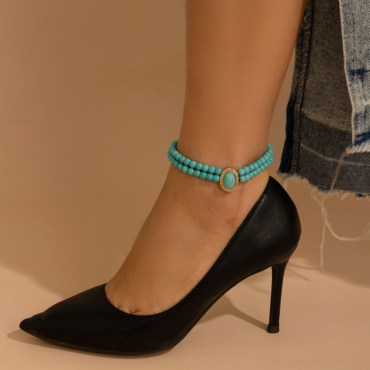 Retro Elastic Double-layer Pearl Anklet Nocturna-Pro