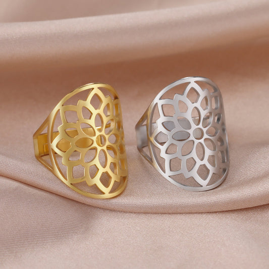 Stainless Steel Hollow Chrysanthemum Adjustable Ring Nocturna-Pro