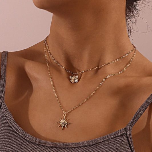 Sun Flower Butterfly Pendant Necklace Women Nocturna-Pro