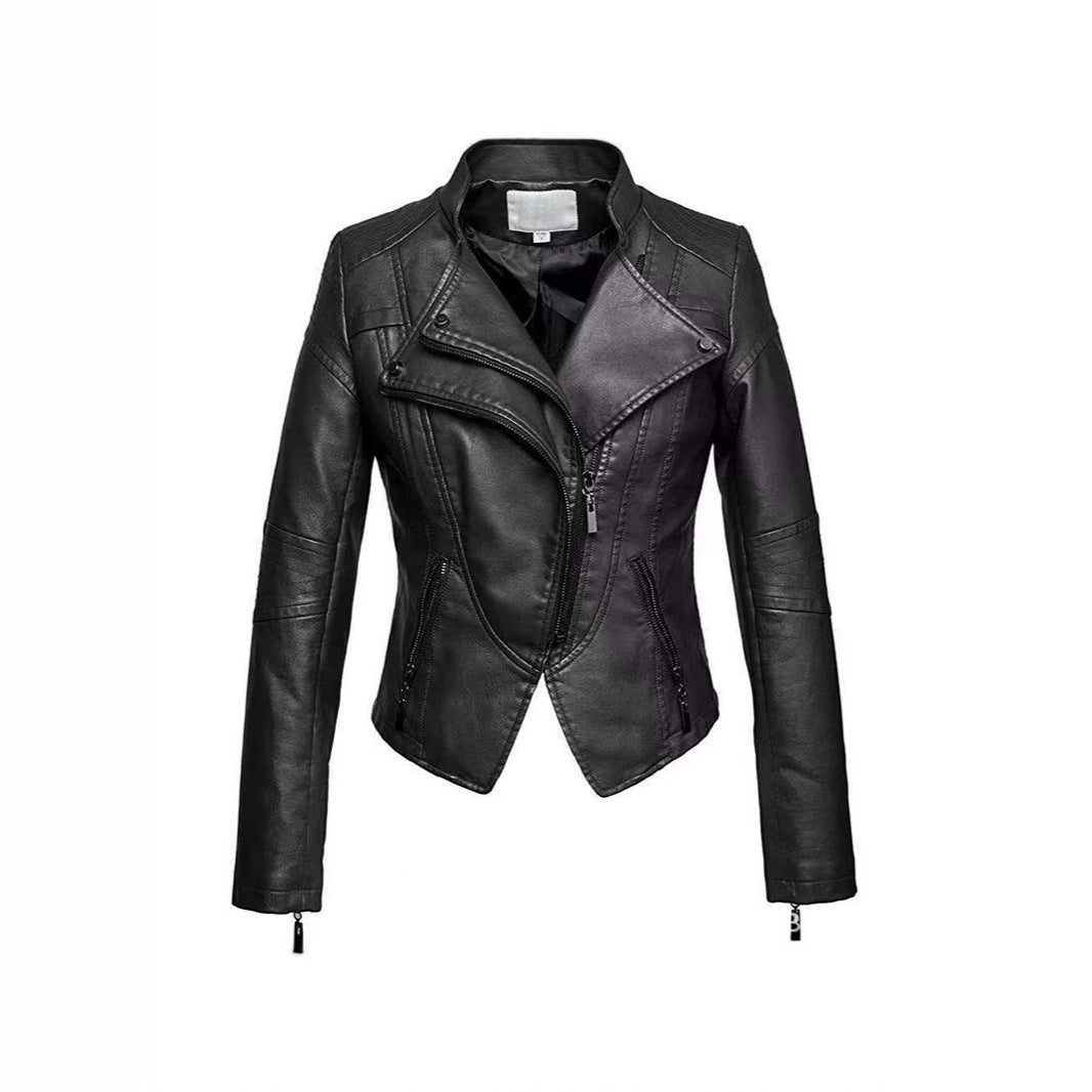 New Women's Leather Top Coat European And American Fashion Motorcycle Slim Fit Short Leather Jacket Jacket Zipper One Generation Nocturna-Pro