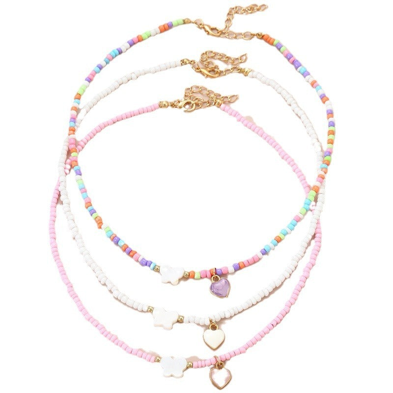 Girls Jewelry Oil Drop Butterfly Pendant Handmade Beaded Necklace Set Nocturna-Pro