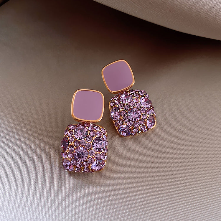 Rhinestone Cube Earrings Ins Fashion Temperament Geometric Earrings Nocturna-Pro
