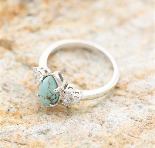 Creative Turquoise And Diamond Three-piece Women's Ring Nocturna-Pro