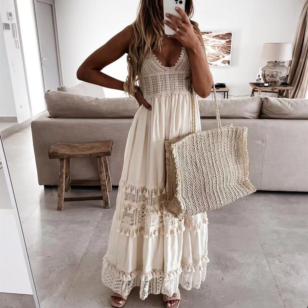 Women's Casual Lace Panel Sleeveless Long Dress Nocturna-Pro