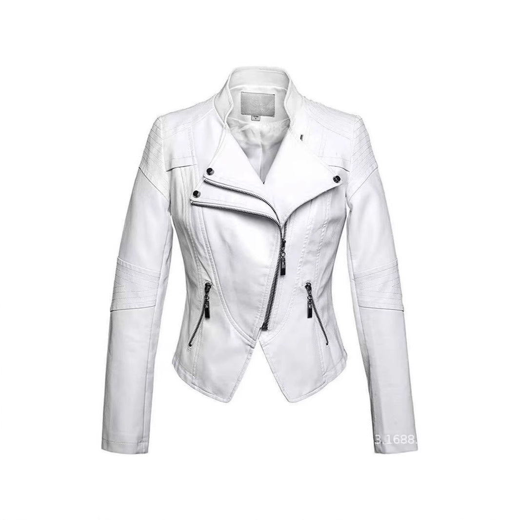 New Women's Leather Top Coat European And American Fashion Motorcycle Slim Fit Short Leather Jacket Jacket Zipper One Generation Nocturna-Pro