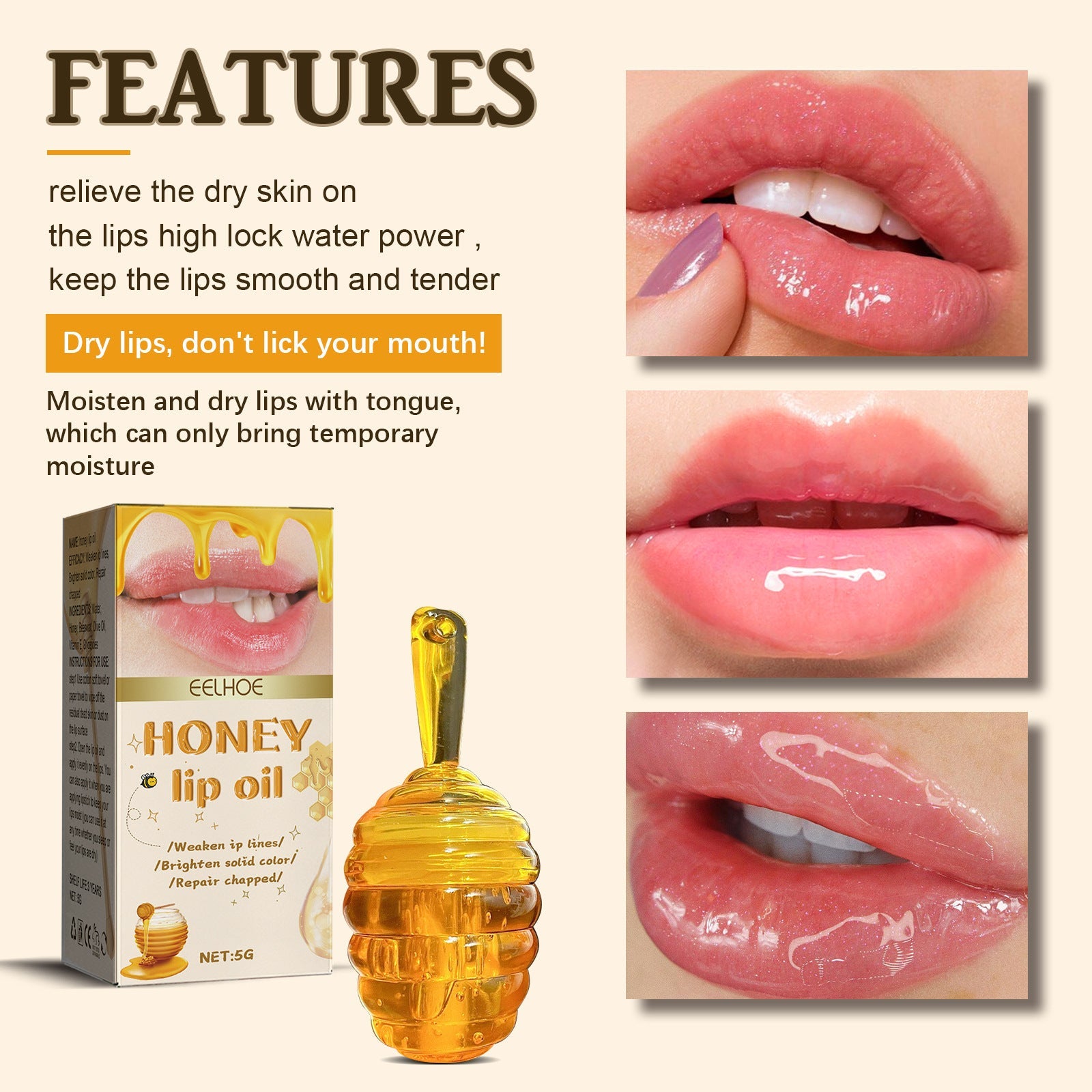 Honey Lip Gloss Fade Anti-chapping Peeling Care Nocturna-Pro