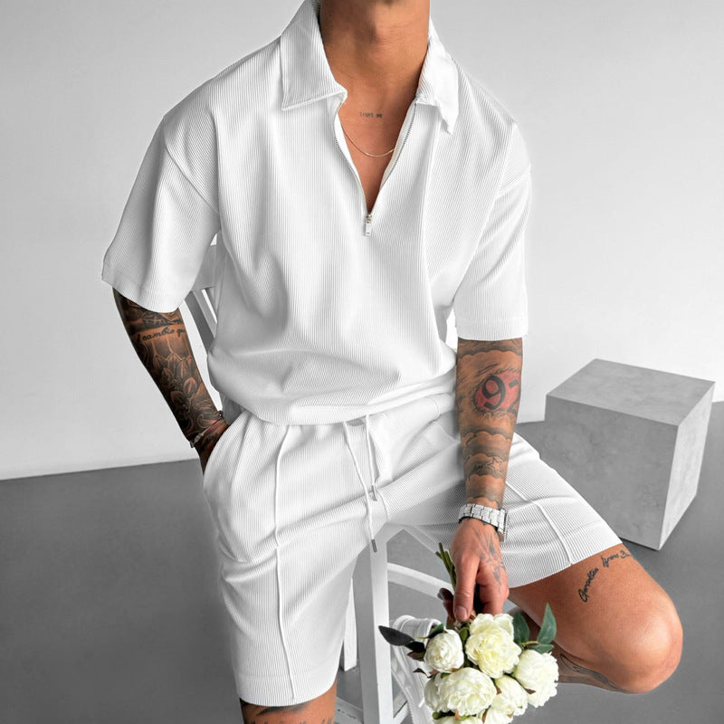 Summer Fashion Mens Clothing  Men's Suits New Zipper Polo Casual Short Sleeve Drawstring Shorts Men's Set Nocturna-Pro