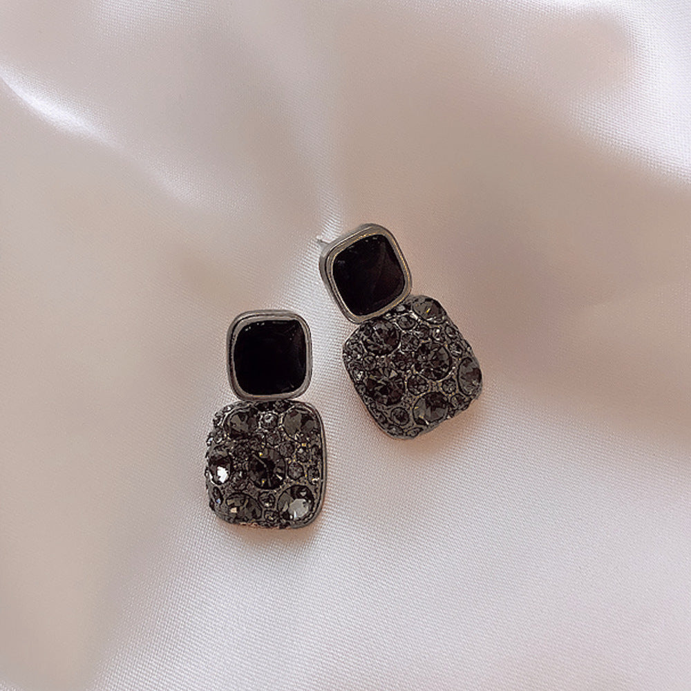 Rhinestone Cube Earrings Ins Fashion Temperament Geometric Earrings Nocturna-Pro