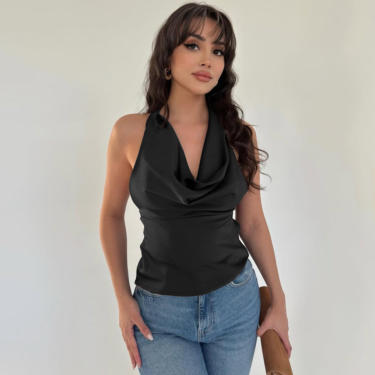 Women's Halter Backless Tank Vest Fashion Solid Color Slim Fit Tied Tube Top Nocturna-Pro