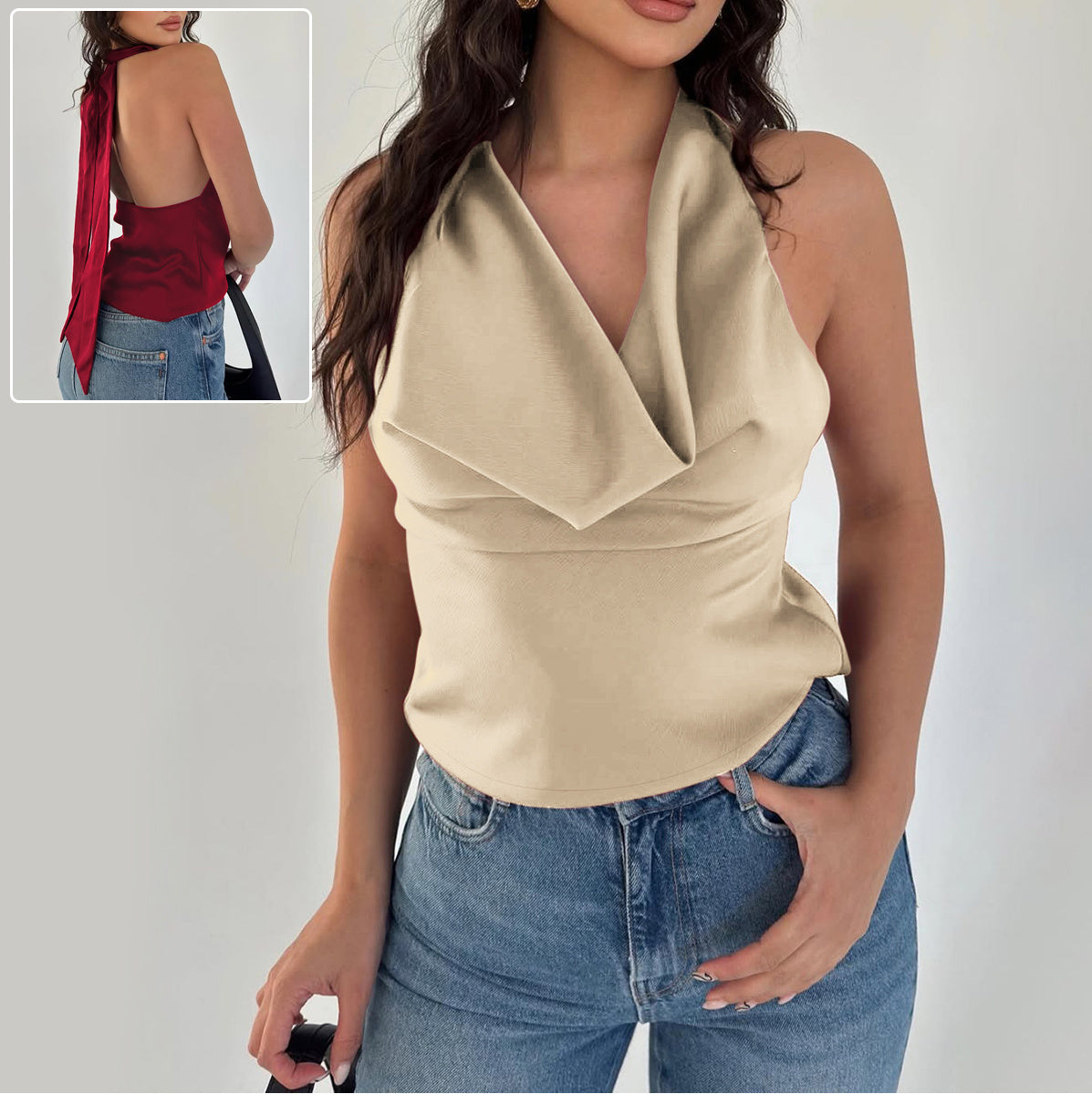 Women's Halter Backless Tank Vest Fashion Solid Color Slim Fit Tied Tube Top Nocturna-Pro