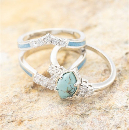 Creative Turquoise And Diamond Three-piece Women's Ring Nocturna-Pro