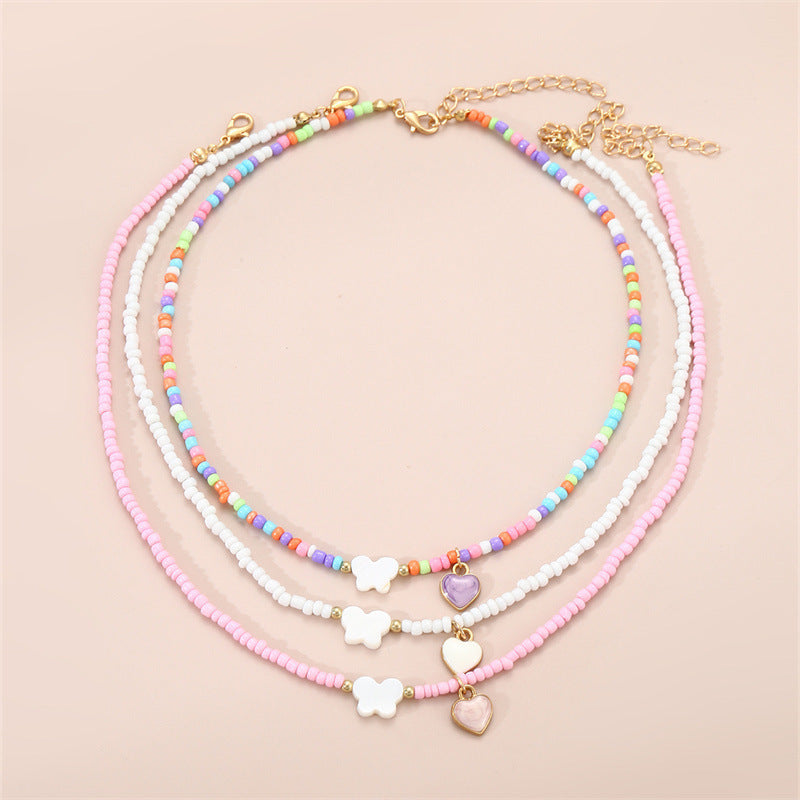 Girls Jewelry Oil Drop Butterfly Pendant Handmade Beaded Necklace Set Nocturna-Pro