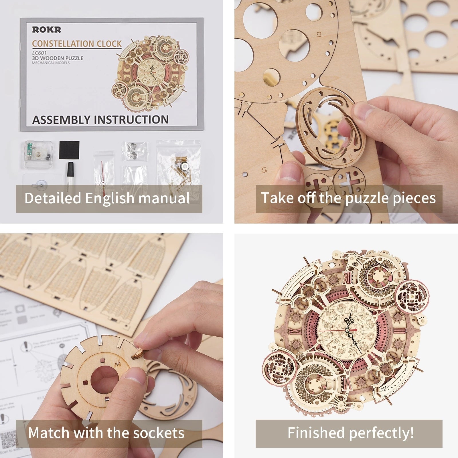 Robotime ROKR Zodiac Wall Clock 3D Wooden Puzzle Model Assembly Toys Gifts for Children Kids Teens LC601 Support Dropshipping Nocturna-Pro
