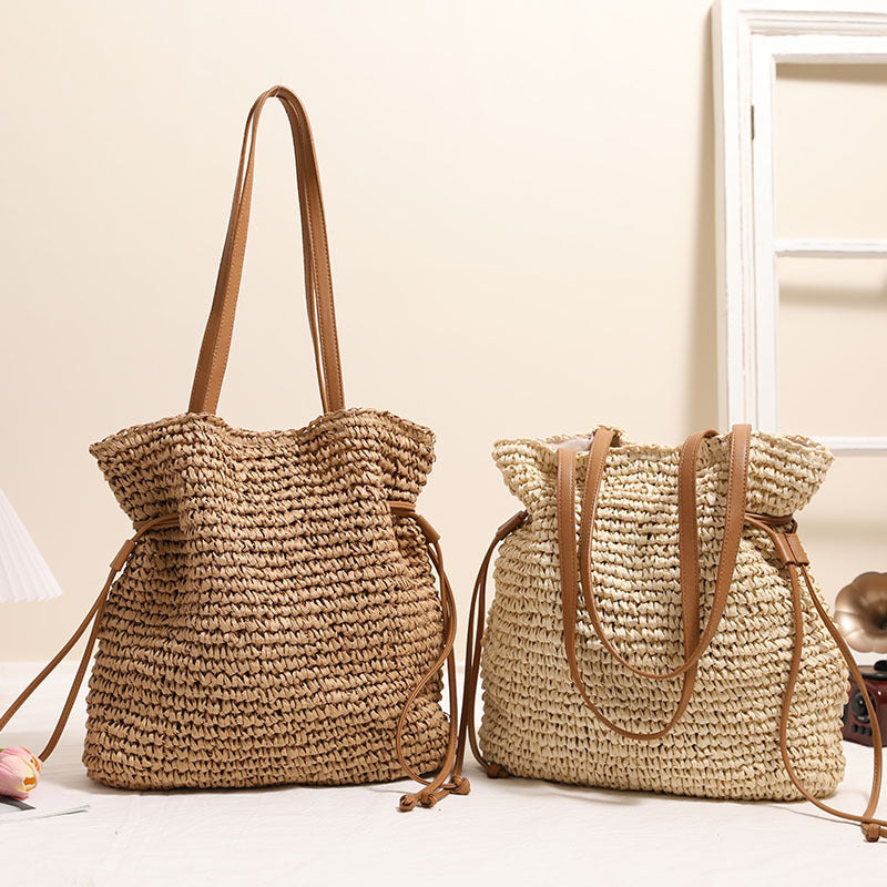 Large Capacity Straw Bag Drawstring Hand-carrying Knitting Shoulder Bag Nocturna-Pro
