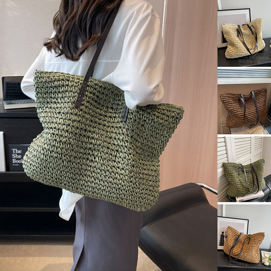 Summer Woven Shoulder Bag Ins Fashion Large Capacity Handbags With Zipper Women's Beach Bags Nocturna-Pro