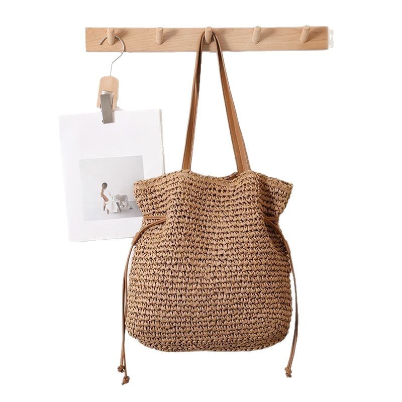 Large Capacity Straw Bag Drawstring Hand-carrying Knitting Shoulder Bag Nocturna-Pro