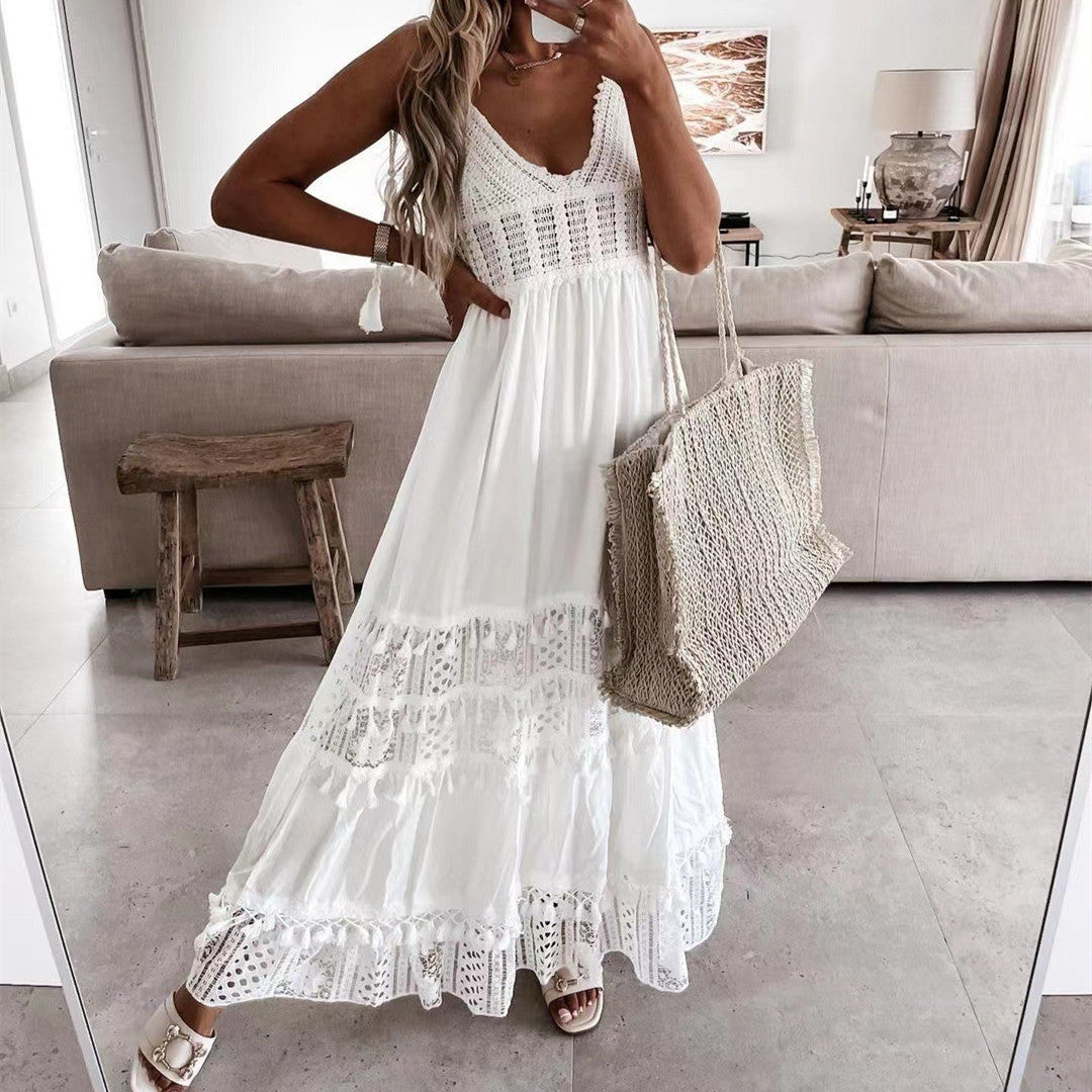 Women's Casual Lace Panel Sleeveless Long Dress Nocturna-Pro