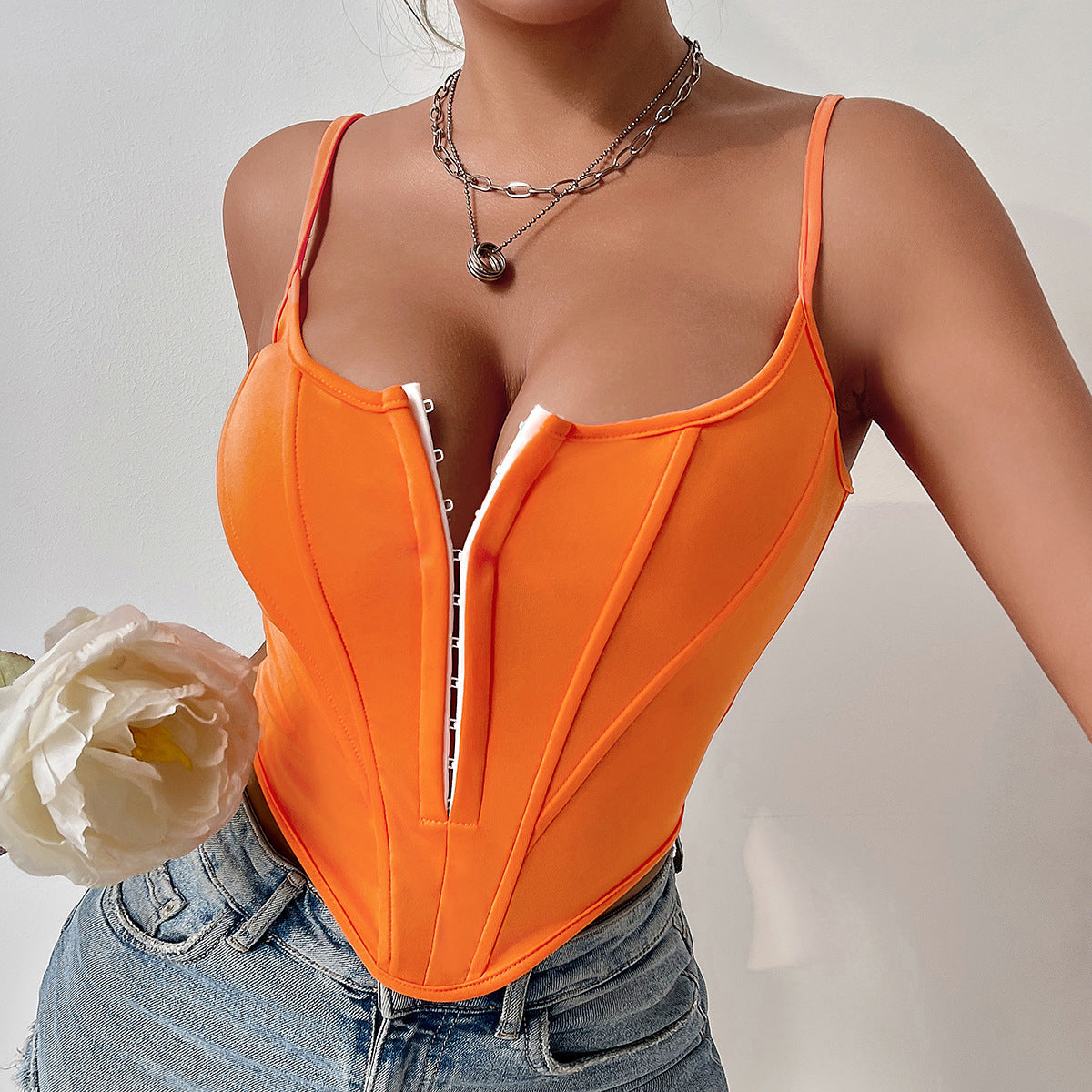 INS Single-breasted Sling Crop Corset Tank Summer Fashion Slim Camisole Vest For Women Clothing Nocturna-Pro