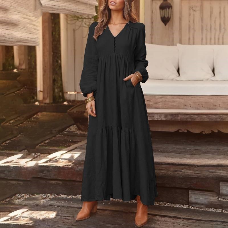 Retro Casual Long-sleeved Dress With Big Swing Dress Nocturna-Pro