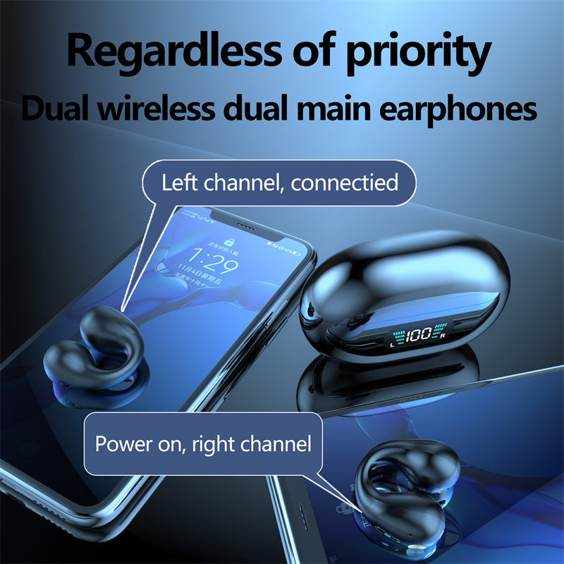 Bone Conduction Headphones TWS Earbuds Ear Clip Bluetooth 5.3 Touch Wireless Earphone In-Ear Bass HIFI Sports Headset Nocturna-Pro