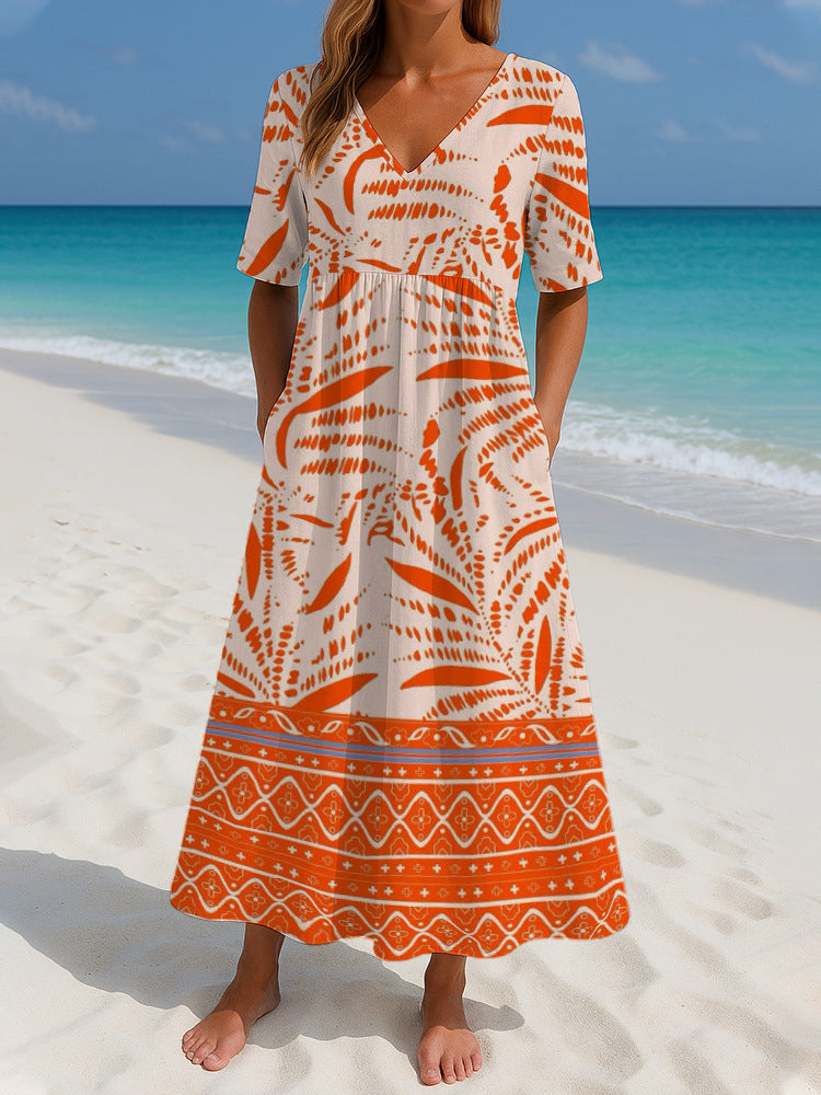 Women's Loose Fashion Printed Short Sleeve Dress Nocturna-Pro