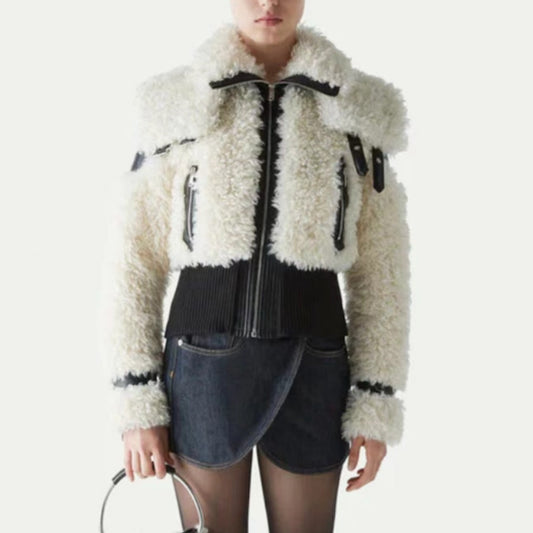 Women's Lamb Wool Stitching PU Leather Zipper Jacket Nocturna-Pro