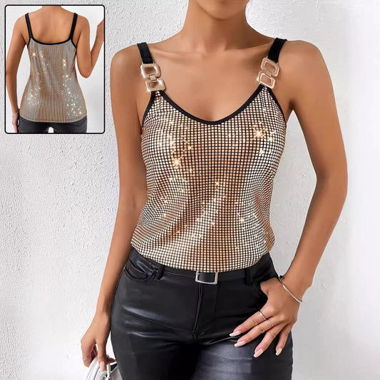 Summer Sequined Suspender Chain Vest Top Women's  Clothing Nocturna-Pro