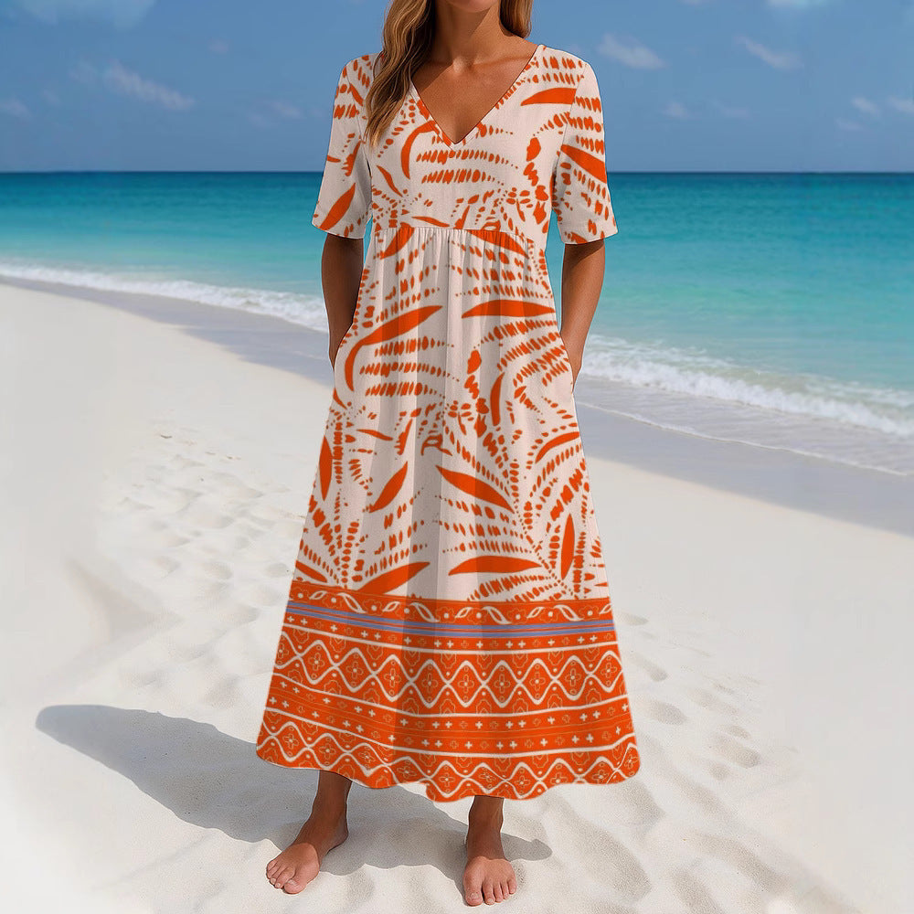 Women's Loose Fashion Printed Short Sleeve Dress Nocturna-Pro