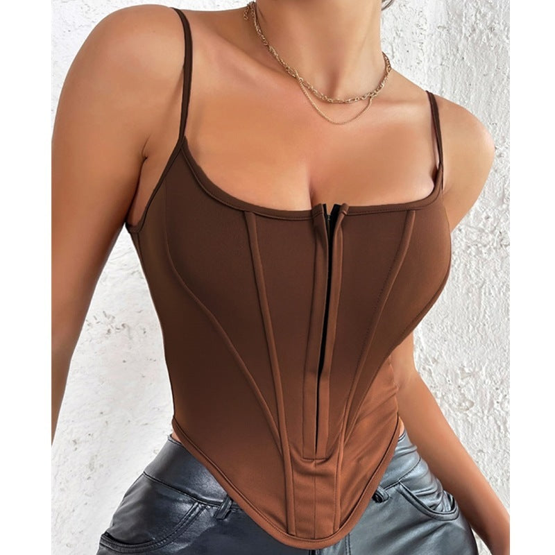 INS Single-breasted Sling Crop Corset Tank Summer Fashion Slim Camisole Vest For Women Clothing Nocturna-Pro