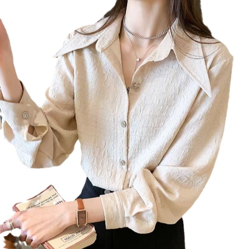 Pointed Collar Shirt Chiffon Design Loose Bandage Dress White Base Shirt Nocturna-Pro