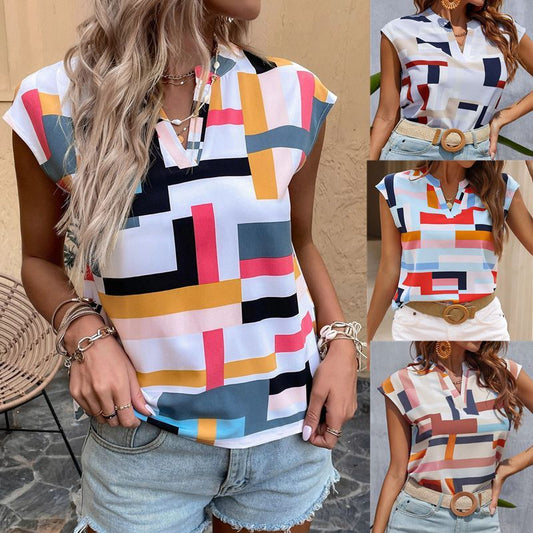 Women's Digital Print Doll Sleeve V-Neck Top Nocturna-Pro