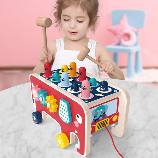 Montessori Toddlers Kids Wooden Pounding Bench Animal Bus Toys Early Educational Set Gifts For Children Toy Musical Instrument Nocturna-Pro