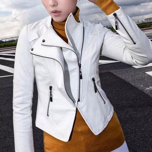 New Women's Leather Top Coat European And American Fashion Motorcycle Slim Fit Short Leather Jacket Jacket Zipper One Generation Nocturna-Pro