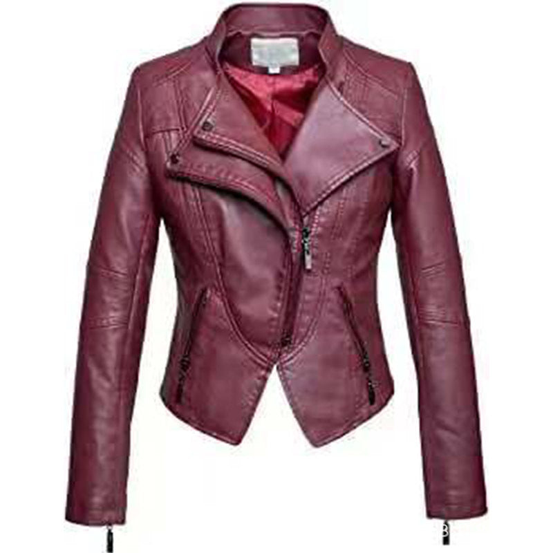 New Women's Leather Top Coat European And American Fashion Motorcycle Slim Fit Short Leather Jacket Jacket Zipper One Generation Nocturna-Pro