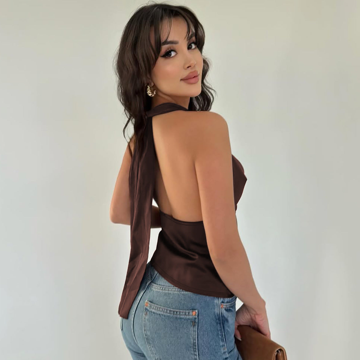 Women's Halter Backless Tank Vest Fashion Solid Color Slim Fit Tied Tube Top Nocturna-Pro