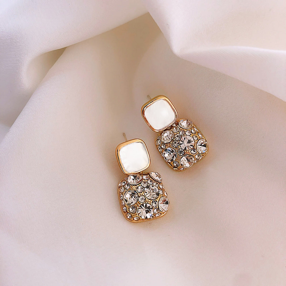 Rhinestone Cube Earrings Ins Fashion Temperament Geometric Earrings Nocturna-Pro