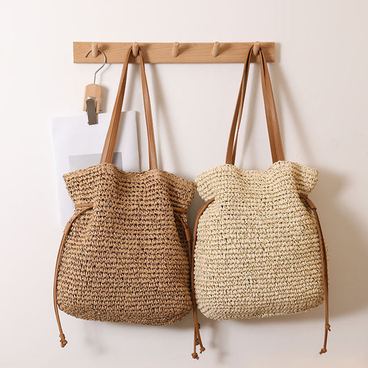 Large Capacity Straw Bag Drawstring Hand-carrying Knitting Shoulder Bag Nocturna-Pro