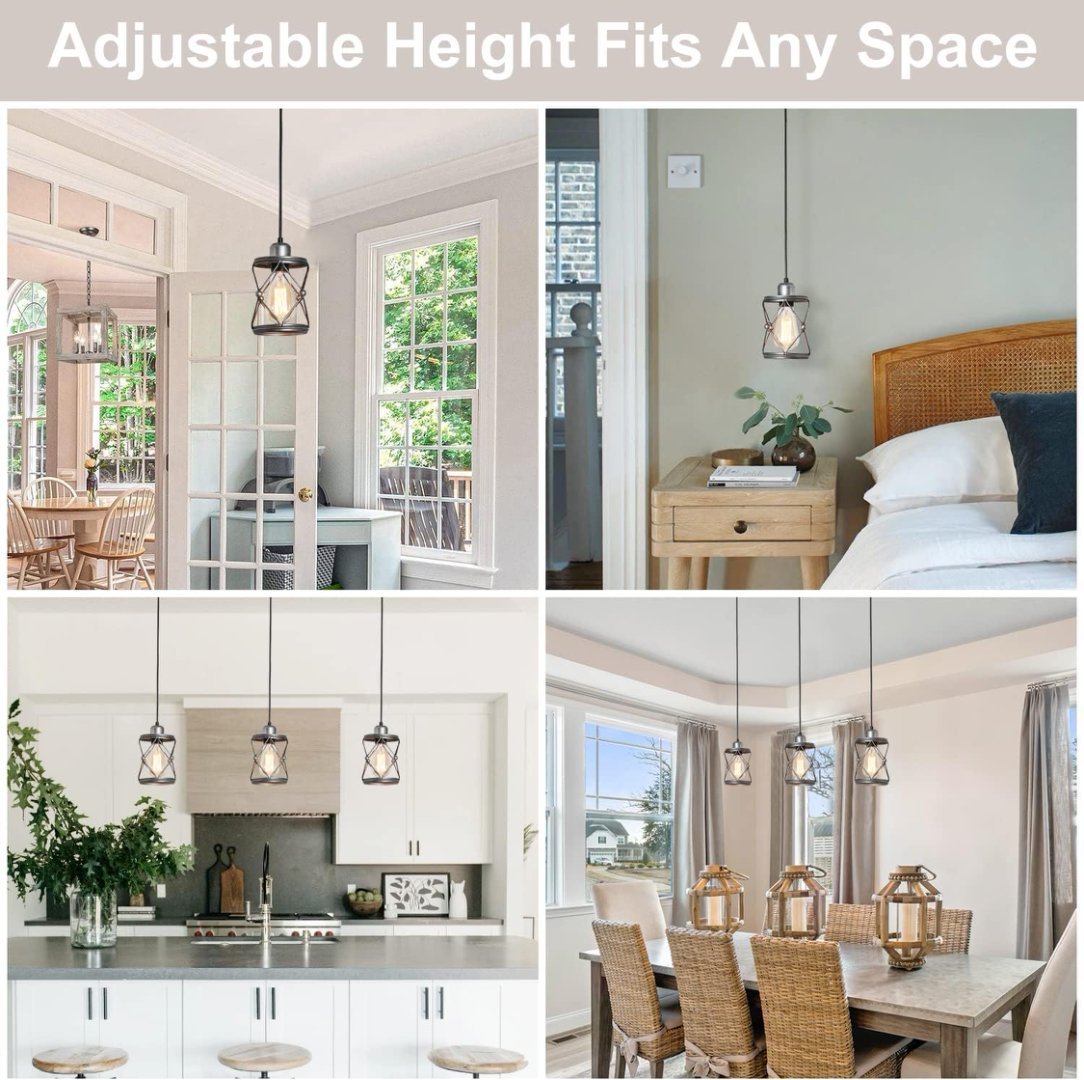 Industrial Pendant Lighting For Kitchen Island, Rustic Mini Cage Pendant Light, Farmhouse Pendant Lamp With Silver Grey Adjustable For Dining Room, Hallway, Entryway, Bedroom Nocturna-Pro