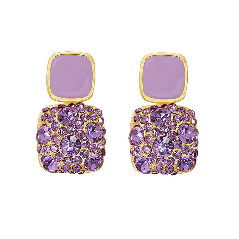Rhinestone Cube Earrings Ins Fashion Temperament Geometric Earrings Nocturna-Pro