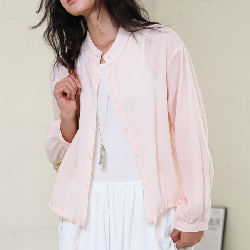Tencel Linen Stand Collar Shirt Light Thin And Loose Button Top Nocturna-Pro