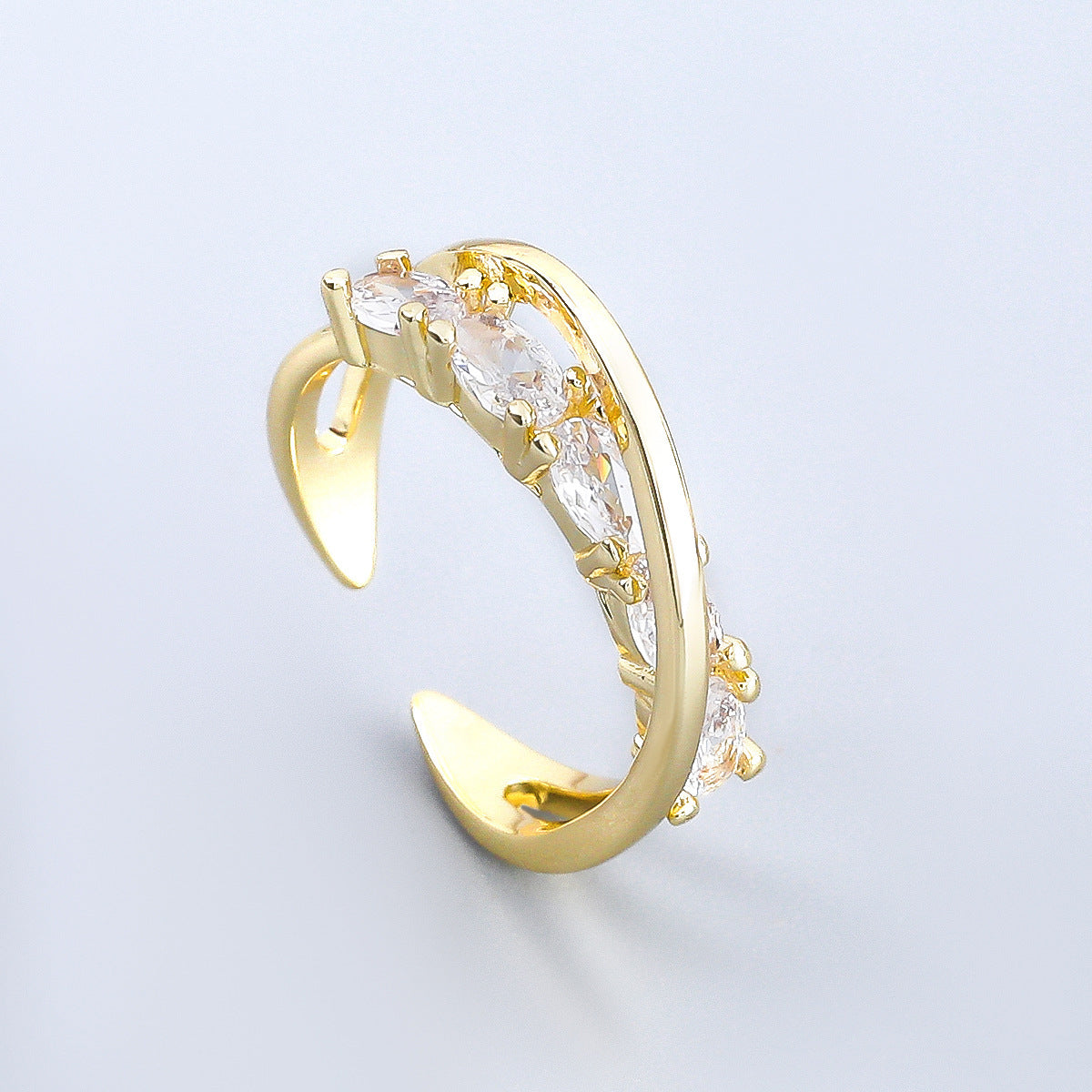 Copper Micro Diamond Rhinestone Cross Geometry Ring Nocturna-Pro