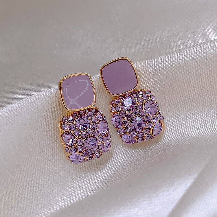 Rhinestone Cube Earrings Ins Fashion Temperament Geometric Earrings Nocturna-Pro