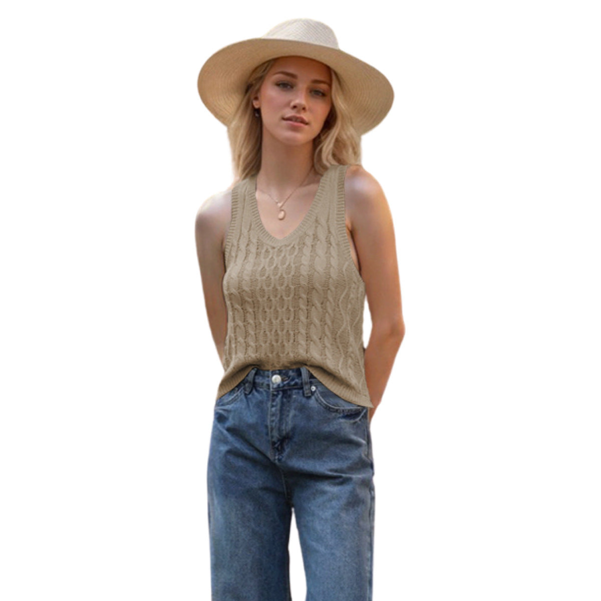 Women's V-neck Tank Vest Fashion Casual Knitted Solid Color Tops Nocturna-Pro
