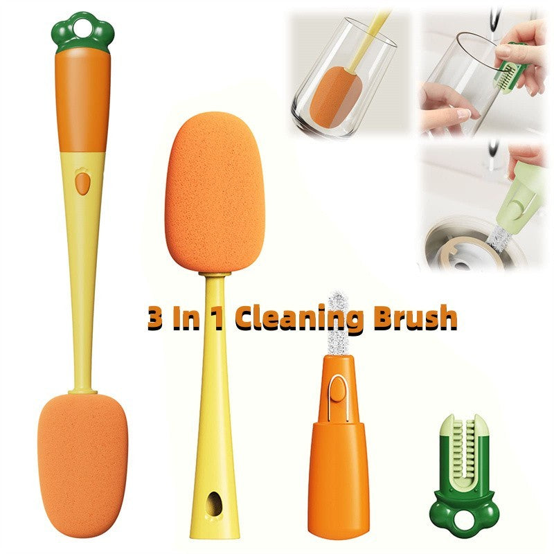 Kitchen 3 In 1 Multifunctional Cleaning Cup Washer Brush Long Handle Carrot Water Bottle Cleaning Brush Nocturna-Pro