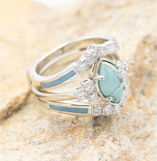 Creative Turquoise And Diamond Three-piece Women's Ring Nocturna-Pro