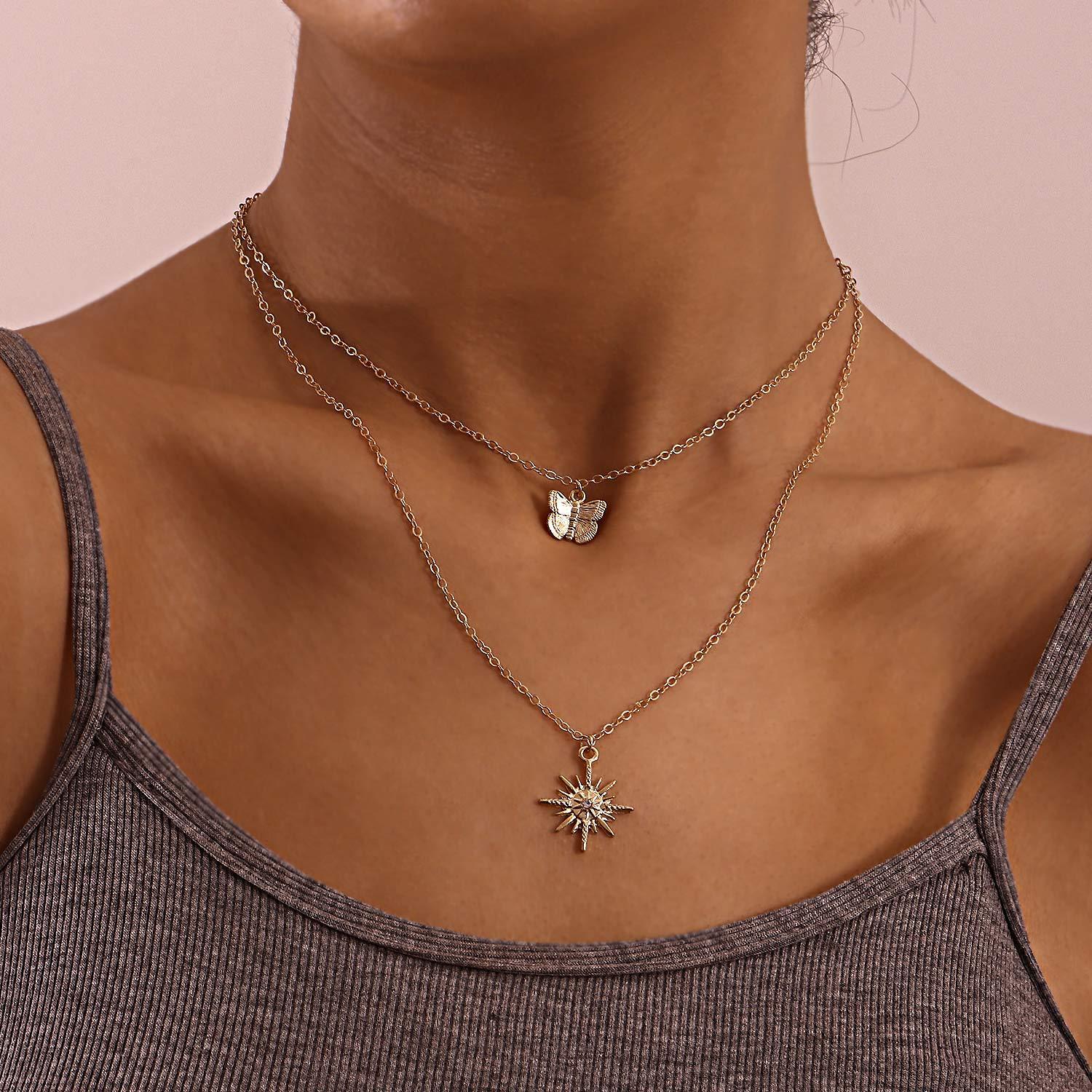Sun Flower Butterfly Pendant Necklace Women Nocturna-Pro