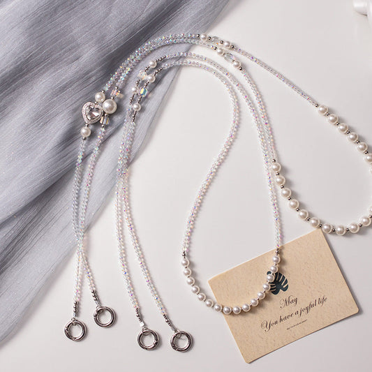 Mobile Phone Lanyard Colorful Crystals Pearl Mobile Phone Charm Metal Buckle Crossbody Nocturna-Pro